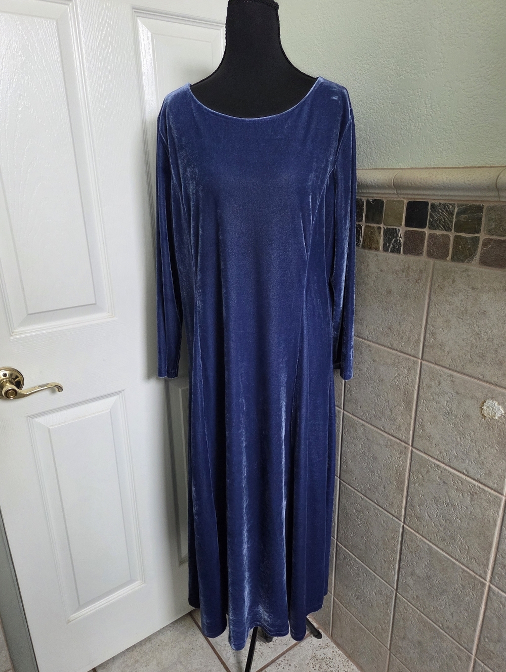 Coldwater Creek Blue Velvet Long Sleeve Maxi Dress Whimiscal Renaissance Large